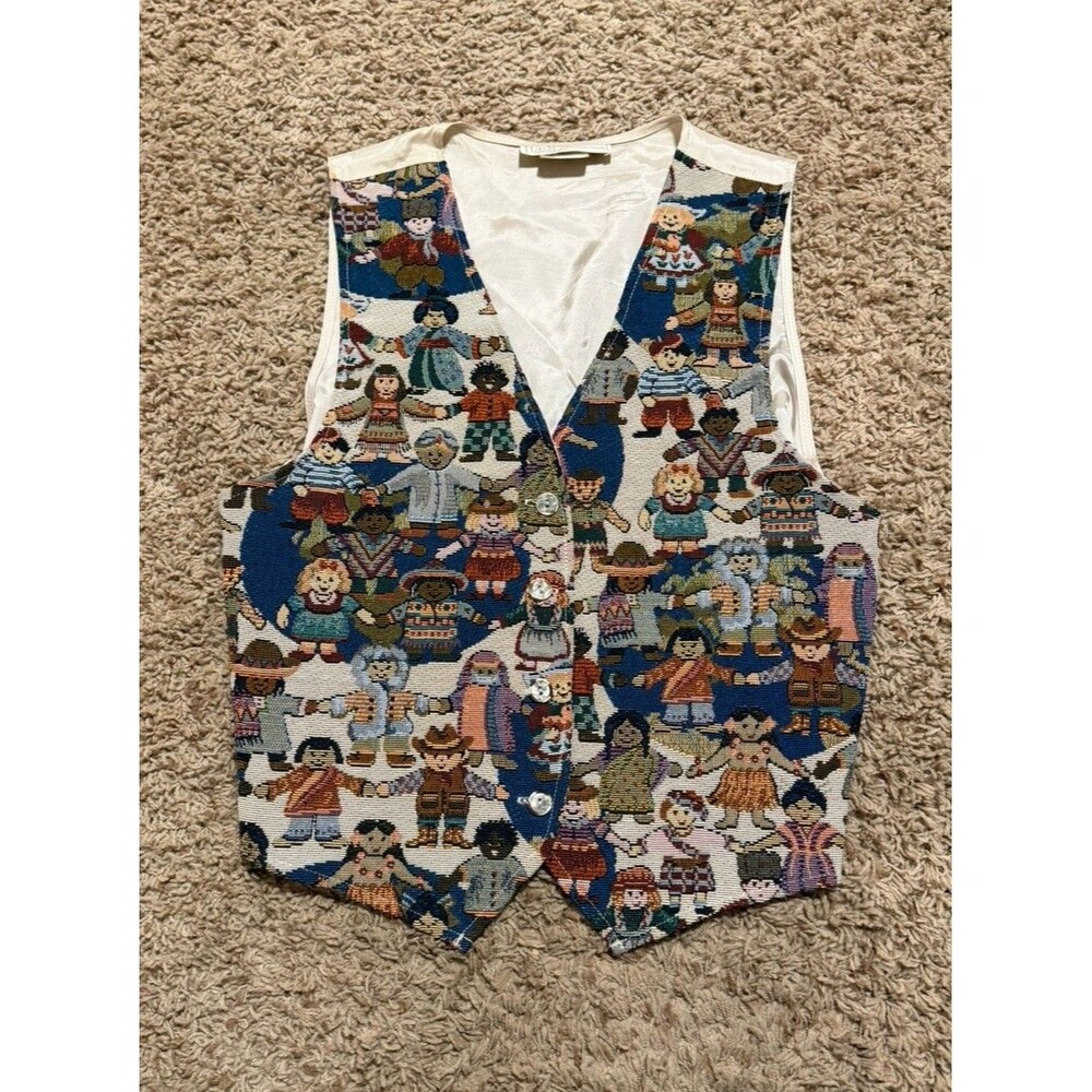 Tapestry Vest Vintage 90s Women’s Button Up Sz Lg Made in USA Embroidered